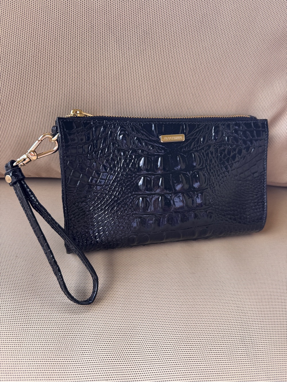 Brahmin Black Melbourne Croc Embossed Leather Wristlet Clutch Zip Pouch - Picture 5 of 14